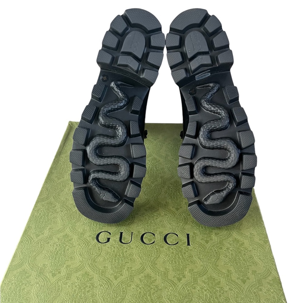 NIB Gucci Women Horsebit Black Rubber Waterproof Platform Lug Boots - Picture 8 of 13